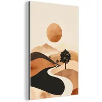 MuchoWow Aluminium schilderij 40x60 cm - Wanddecoratie metaal - Zon - Heuvels - Boom - Abstract - Metalen muurdecoratie woonkamer - Decoratie industrieel - Foto op dibond - Industriële accessoires slaapkamer