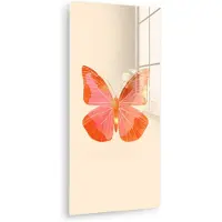 MuchoWow Glasschilderij 20x40 cm - Schilderij acrylglas - Vlinder - Minimalistisch - Roze - Foto op glas - Muurdecoratie woonkamer - Wanddecoratie slaapkamer - Schilderijen