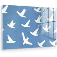 MuchoWow Glasschilderij 180x120 cm - Schilderij acrylglas - Vogels - Wit - Patroon - Foto op glas - Muurdecoratie woonkamer - Wanddecoratie slaapkamer - Schilderijen