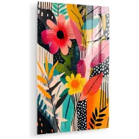 MuchoWow Glasschilderij 20x30 cm - Schilderij acrylglas - Schilderij - Abstract - Bloemen - Roze - Foto op glas - Muurdecoratie woonkamer - Wanddecoratie slaapkamer - Schilderijen