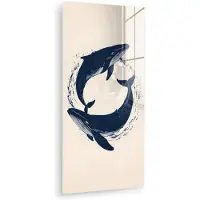 MuchoWow Glasschilderij 20x40 cm - Schilderij acrylglas - Walvissen - Spetters - Cirkel - Donkerblauw - Foto op glas - Muurdecoratie woonkamer - Wanddecoratie slaapkamer - Schilderijen