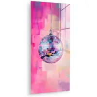 MuchoWow Glasschilderij 20x40 cm - Schilderij acrylglas - Discobal - Pink - Verf - Foto op glas - Muurdecoratie woonkamer - Wanddecoratie slaapkamer - Schilderijen