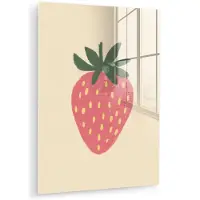 MuchoWow Glasschilderij 120x160 cm - Schilderij acrylglas - Aardbei - Minimalistisch - Rood - Fruit - Foto op glas - Muurdecoratie woonkamer - Wanddecoratie slaapkamer - Schilderijen