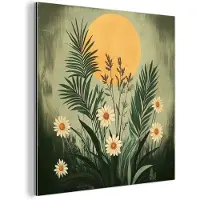 MuchoWow Aluminium schilderij 50x50 cm - Wanddecoratie metaal - Bloemen - Bladeren - Zon - Groen - Metalen muurdecoratie woonkamer - Decoratie industrieel - Foto op dibond - Industriële accessoires slaapkamer