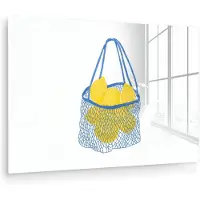 MuchoWow Glasschilderij 150x100 cm - Schilderij acrylglas - Tas - Blauw - Citroenen - Illustratie - Foto op glas - Muurdecoratie woonkamer - Wanddecoratie slaapkamer - Schilderijen