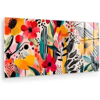 MuchoWow Glasschilderij 160x80 cm - Schilderij acrylglas - Bloemen - Bladeren - Abstract - Kleurrijk - Foto op glas - Muurdecoratie woonkamer - Wanddecoratie slaapkamer - Schilderijen