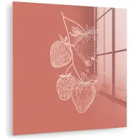 MuchoWow Glasschilderij 50x50 cm - Schilderij acrylglas - Minimalistisch - Illustratie - Aardbei - Tak - Foto op glas - Muurdecoratie woonkamer - Wanddecoratie slaapkamer - Schilderijen