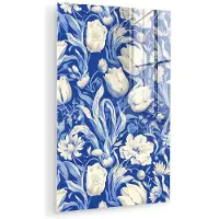 MuchoWow Glasschilderij 120x180 cm - Schilderij acrylglas - Bloemen - Delfts Blauw - Patroon - Tulp - Foto op glas - Muurdecoratie woonkamer - Wanddecoratie slaapkamer - Schilderijen