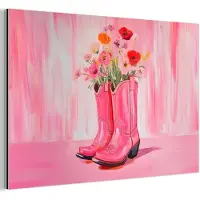 MuchoWow Aluminium schilderij 30x20 cm - Wanddecoratie metaal - Roze - Bloemen - Cowboy - Metalen muurdecoratie woonkamer - Decoratie industrieel - Foto op dibond - Industriële accessoires slaapkamer