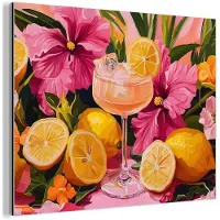 MuchoWow Aluminium schilderij 40x30 cm - Wanddecoratie metaal - Drink - Bloemen - Yellow - Metalen muurdecoratie woonkamer - Decoratie industrieel - Foto op dibond - Industriële accessoires slaapkamer
