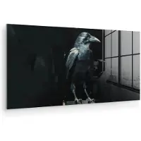 MuchoWow Glasschilderij 40x20 cm - Schilderij acrylglas - Raaf - Vogels - Zwart - Foto op glas - Muurdecoratie woonkamer - Wanddecoratie slaapkamer - Schilderijen