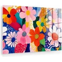 MuchoWow Glasschilderij 180x120 cm - Schilderij acrylglas - Bloemen - Kleurrijk - Stippen - Foto op glas - Muurdecoratie woonkamer - Wanddecoratie slaapkamer - Schilderijen