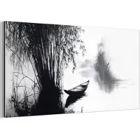 MuchoWow Aluminium schilderij 120x60 cm - Wanddecoratie metaal - Boot - Rivier - Bamboe - Wit - Metalen muurdecoratie woonkamer - Decoratie industrieel - Foto op dibond - Industriële accessoires slaapkamer