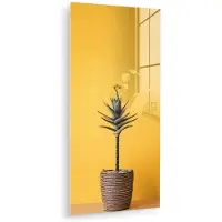 MuchoWow Glasschilderij 20x40 cm - Schilderij acrylglas - Plant - Minimalistisch - Bloem - Geel - Foto op glas - Muurdecoratie woonkamer - Wanddecoratie slaapkamer - Schilderijen