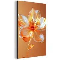 MuchoWow Aluminium schilderij 40x60 cm - Wanddecoratie metaal - Glazen - Bloem - Oranje - Metalen muurdecoratie woonkamer - Decoratie industrieel - Foto op dibond - Industriële accessoires slaapkamer
