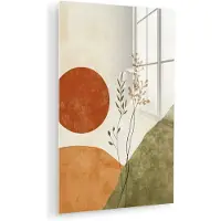 MuchoWow Glasschilderij 120x180 cm - Schilderij acrylglas - Zon - Abstract - Takken - Oranje - Foto op glas - Muurdecoratie woonkamer - Wanddecoratie slaapkamer - Schilderijen