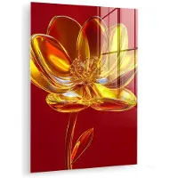 MuchoWow Glasschilderij 90x120 cm - Schilderij acrylglas - Bloem - Goud - Glazen - Foto op glas - Muurdecoratie woonkamer - Wanddecoratie slaapkamer - Schilderijen
