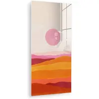 MuchoWow Glasschilderij 60x120 cm - Schilderij acrylglas - Heuvels - Oranje - Zon - Abstract - Foto op glas - Muurdecoratie woonkamer - Wanddecoratie slaapkamer - Schilderijen