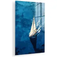 MuchoWow Glasschilderij 20x30 cm - Schilderij acrylglas - Zeilboot - Water - Abstract - Schaduw - Foto op glas - Muurdecoratie woonkamer - Wanddecoratie slaapkamer - Schilderijen