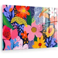 MuchoWow Glasschilderij 90x60 cm - Schilderij acrylglas - Kleurrijk - Bloemen - Abstract - Stippen - Foto op glas - Muurdecoratie woonkamer - Wanddecoratie slaapkamer - Schilderijen