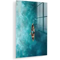 MuchoWow Glasschilderij 40x60 cm - Schilderij acrylglas - Bootje - Water - Blauw - Foto op glas - Muurdecoratie woonkamer - Wanddecoratie slaapkamer - Schilderijen