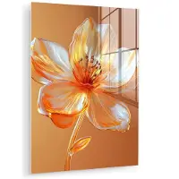 MuchoWow Glasschilderij 90x120 cm - Schilderij acrylglas - Glazen - Bloem - Oranje - Foto op glas - Muurdecoratie woonkamer - Wanddecoratie slaapkamer - Schilderijen