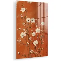 MuchoWow Glasschilderij 80x120 cm - Schilderij acrylglas - Bloemen - Wit - Subtiel - Roestkleur - Foto op glas - Muurdecoratie woonkamer - Wanddecoratie slaapkamer - Schilderijen