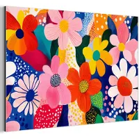 MuchoWow Aluminium schilderij 120x80 cm - Wanddecoratie metaal - Bloemen - Kleurrijk - Stippen - Metalen muurdecoratie woonkamer - Decoratie industrieel - Foto op dibond - Industriële accessoires slaapkamer