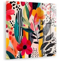 MuchoWow Glasschilderij 50x50 cm - Schilderij acrylglas - Bloemen - Bladeren - Abstract - Kleurrijk - Foto op glas - Muurdecoratie woonkamer - Wanddecoratie slaapkamer - Schilderijen
