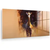 MuchoWow Glasschilderij 40x20 cm - Schilderij acrylglas - Giraf - Bruin - Abstract - Geschilderd - Foto op glas - Muurdecoratie woonkamer - Wanddecoratie slaapkamer - Schilderijen