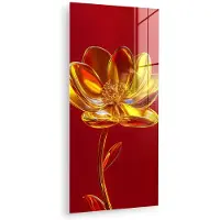 MuchoWow Glasschilderij 20x40 cm - Schilderij acrylglas - Bloem - Goud - Glazen - Foto op glas - Muurdecoratie woonkamer - Wanddecoratie slaapkamer - Schilderijen