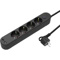 Sencys Stekkerdoos 4-voudig Met Usb A+c Zwart 3 Meter