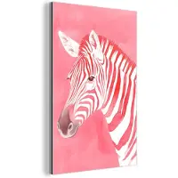MuchoWow Aluminium schilderij 40x60 cm - Wanddecoratie metaal - Zebra - Pink - Verf - Metalen muurdecoratie woonkamer - Decoratie industrieel - Foto op dibond - Industriële accessoires slaapkamer