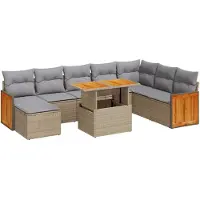 vidaXL 9-delige Loungeset met kussens poly rattan acacia beige