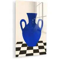 MuchoWow Glasschilderij 80x120 cm - Schilderij acrylglas - Vaas - Blauw - Geblokt - Modern - Foto op glas - Muurdecoratie woonkamer - Wanddecoratie slaapkamer - Schilderijen