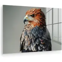 MuchoWow Glasschilderij 60x40 cm - Schilderij acrylglas - Vogel - Realistisch - Veren - Bruin - Foto op glas - Muurdecoratie woonkamer - Wanddecoratie slaapkamer - Schilderijen