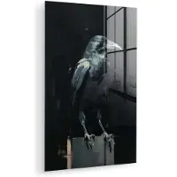 MuchoWow Glasschilderij 120x180 cm - Schilderij acrylglas - Raaf - Vogels - Zwart - Foto op glas - Muurdecoratie woonkamer - Wanddecoratie slaapkamer - Schilderijen