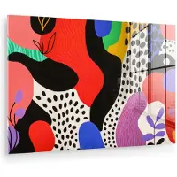 MuchoWow Glasschilderij 120x80 cm - Schilderij acrylglas - Abstract - Vormen - Kleuren - Stippen - Foto op glas - Muurdecoratie woonkamer - Wanddecoratie slaapkamer - Schilderijen