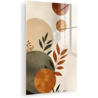 MuchoWow Glasschilderij 80x120 cm - Schilderij acrylglas - Vormen - Rond - Bladeren - Beige - Foto op glas - Muurdecoratie woonkamer - Wanddecoratie slaapkamer - Schilderijen