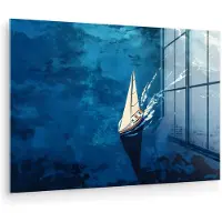 MuchoWow Glasschilderij 60x40 cm - Schilderij acrylglas - Zeilboot - Water - Abstract - Schaduw - Foto op glas - Muurdecoratie woonkamer - Wanddecoratie slaapkamer - Schilderijen