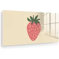 MuchoWow Glasschilderij 120x60 cm - Schilderij acrylglas - Aardbei - Minimalistisch - Rood - Fruit - Foto op glas - Muurdecoratie woonkamer - Wanddecoratie slaapkamer - Schilderijen