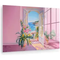 MuchoWow Glasschilderij 180x120 cm - Schilderij acrylglas - Roze - Buiten - Verf - Foto op glas - Muurdecoratie woonkamer - Wanddecoratie slaapkamer - Schilderijen