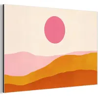 MuchoWow Aluminium schilderij 180x120 cm - Wanddecoratie metaal - Zon - Heuvels - Abstract - Roze - Metalen muurdecoratie woonkamer - Decoratie industrieel - Foto op dibond - Industriële accessoires slaapkamer