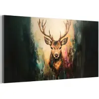 MuchoWow Aluminium schilderij 80x40 cm - Wanddecoratie metaal - Hert - Geverfd - Gewei - Bruin - Metalen muurdecoratie woonkamer - Decoratie industrieel - Foto op dibond - Industriële accessoires slaapkamer