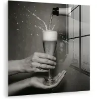 MuchoWow Glasschilderij 90x90 cm - Schilderij acrylglas - Champagnefles - Glas - Minimalistisch - Spetters - Foto op glas - Muurdecoratie woonkamer - Wanddecoratie slaapkamer - Schilderijen
