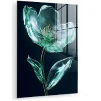 MuchoWow Glasschilderij 30x40 cm - Schilderij acrylglas - Bladeren - Bloem - Glazen - Donkerblauw - Foto op glas - Muurdecoratie woonkamer - Wanddecoratie slaapkamer - Schilderijen
