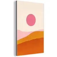 MuchoWow Aluminium schilderij 40x60 cm - Wanddecoratie metaal - Zon - Heuvels - Abstract - Roze - Metalen muurdecoratie woonkamer - Decoratie industrieel - Foto op dibond - Industriële accessoires slaapkamer