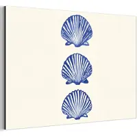 MuchoWow Aluminium schilderij 30x20 cm - Wanddecoratie metaal - Schelpen - Blauw - Patroon - Metalen muurdecoratie woonkamer - Decoratie industrieel - Foto op dibond - Industriële accessoires slaapkamer