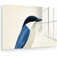 MuchoWow Glasschilderij 120x80 cm - Schilderij acrylglas - Illustratie - Blauw - Vogel - Foto op glas - Muurdecoratie woonkamer - Wanddecoratie slaapkamer - Schilderijen