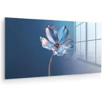 MuchoWow Glasschilderij 40x20 cm - Schilderij acrylglas - Blauw - Bloem - Glazen - Sierlijk - Foto op glas - Muurdecoratie woonkamer - Wanddecoratie slaapkamer - Schilderijen